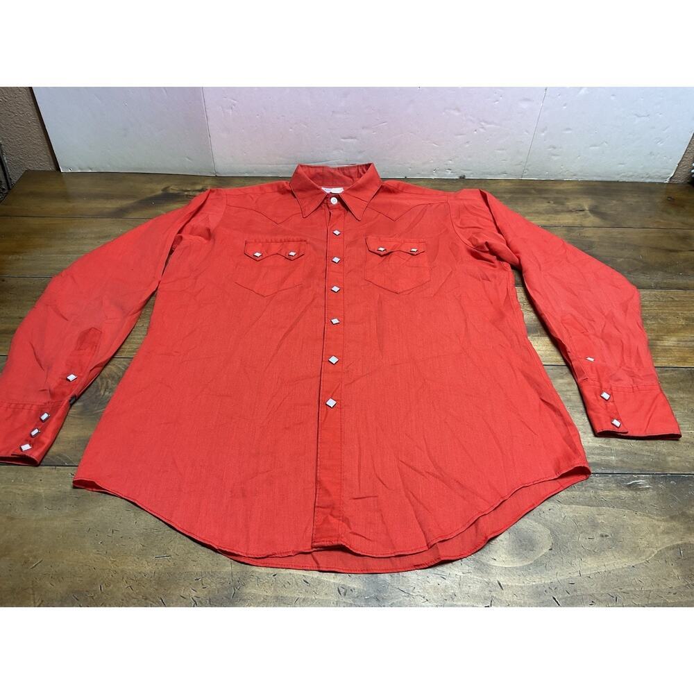 VTG 70s Rockmount Ranchwear Western Shirt Mens M Red Pearl Snap Sawtooth Cowboy